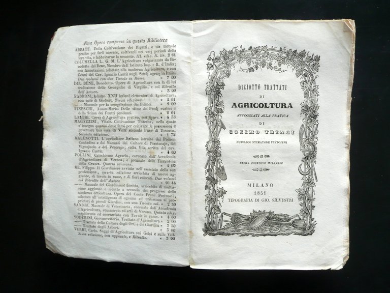 Trinci Diciotto Trattati di Agricoltura Silvestri Milano 1851 1∞ Ed. …