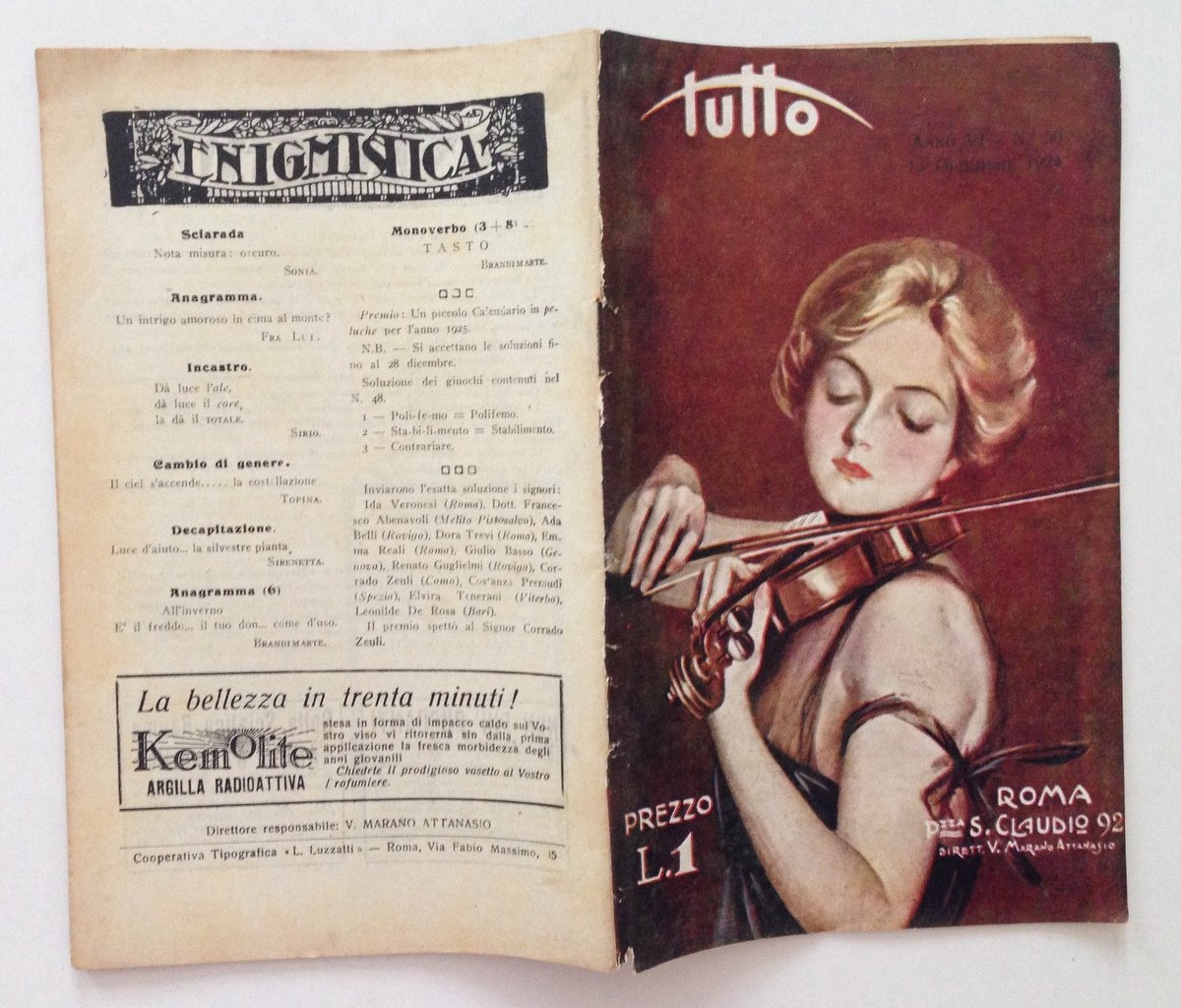 Tutto N. 50 14 Dicembre 1924 Violinista l'Equilibrio della Vita …