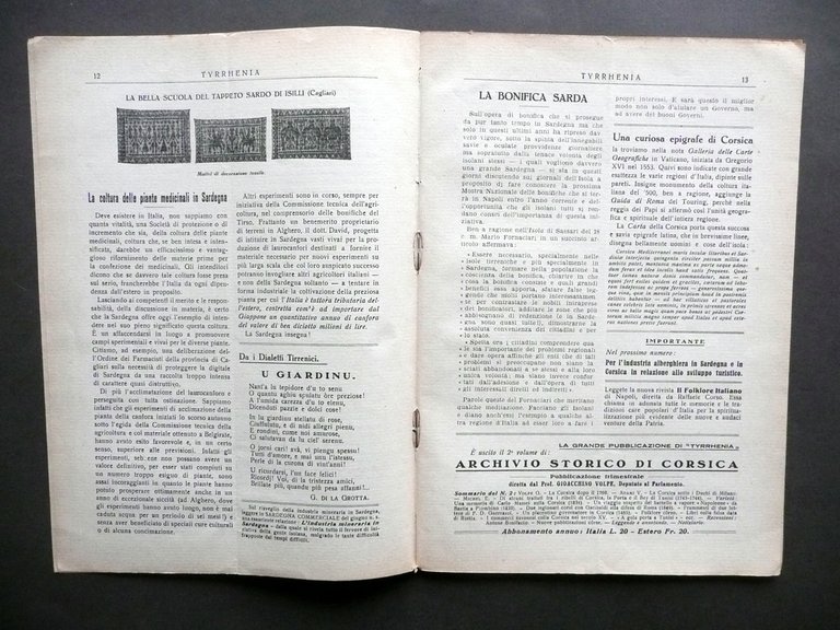 Tyrrhenia Anno I N. 2 Milano Luglio 1925 Sardegna Corsica … | Immagine Gallery 2