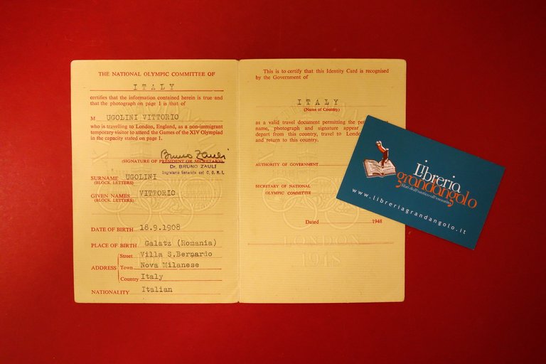 Ugolini Vittorio Arbitro Olimpiadi Londra 1948 Basket Virtus Bologna Autografo