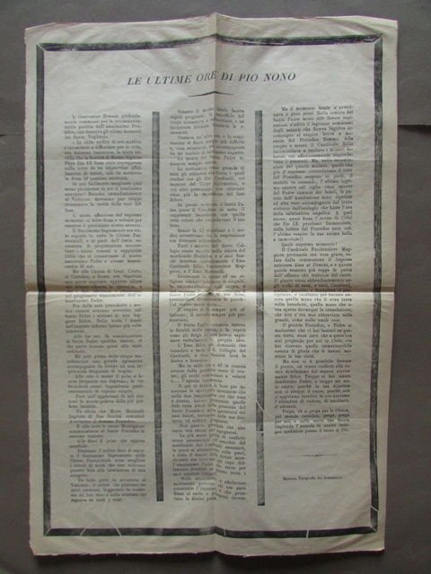 Ultime ore Pio IX Foglio Popolare Morte Chiesa Modena Tipografia …