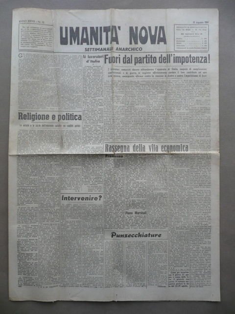 Umanit‡ Nova Anarchia Giornale 1948 Politica Anticomunismo Stalin Settimanale