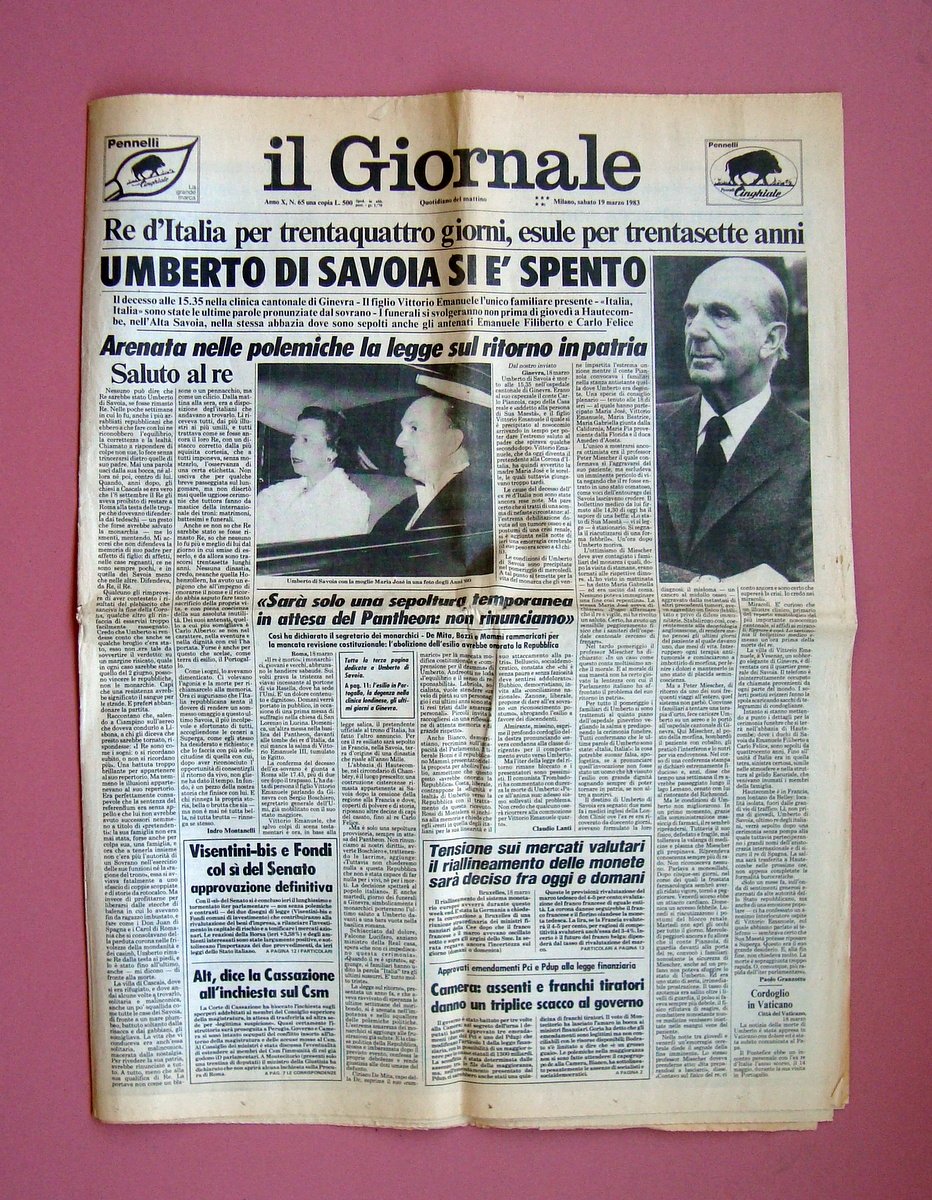 Umberto di Savoia si Ë spento Il Giornale 19/3/1983 Montanelli