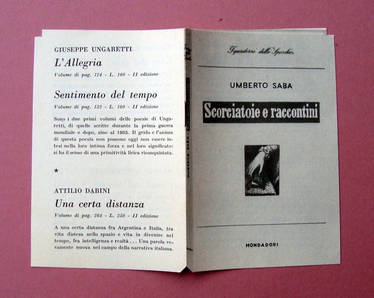 Umberto Saba Scorciatoie Raccontini Mondadori Fascicolo Ungaretti Buzzati | Immagine Gallery 1