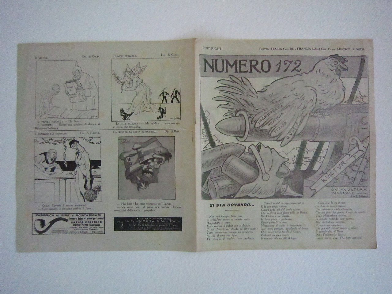 Umorismo Numero 172 1917 Rivista Prima Guerra Nasica Scarpelli Tofano …