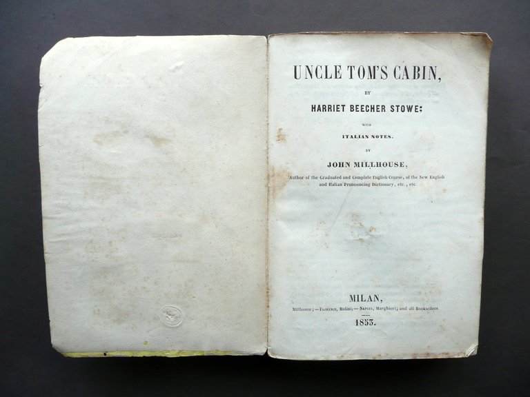Uncle Tom's Cabin Harriet Beecher Stowe Millhouse Milan 1853 Note …