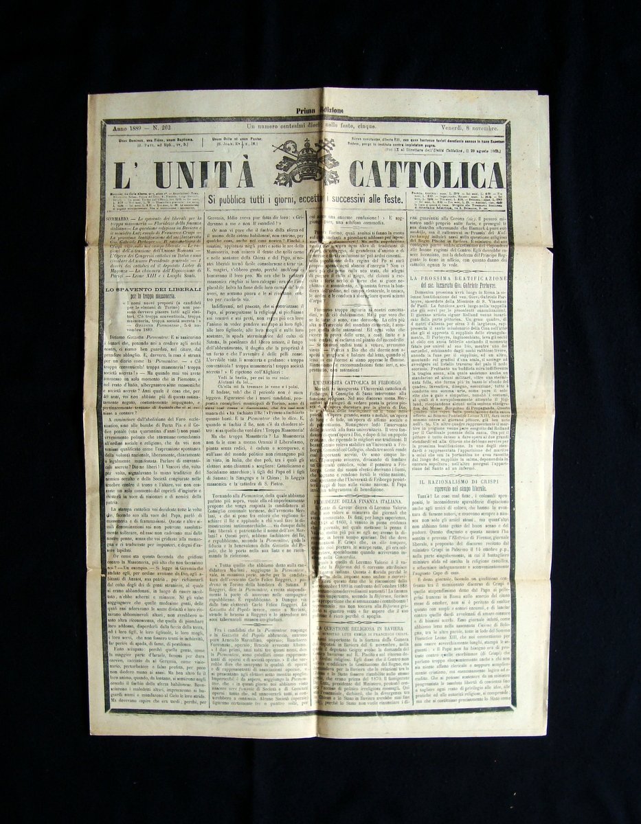 Unit‡ Cattolica Anno 1889 N 262 Spavento liberali per troppa …