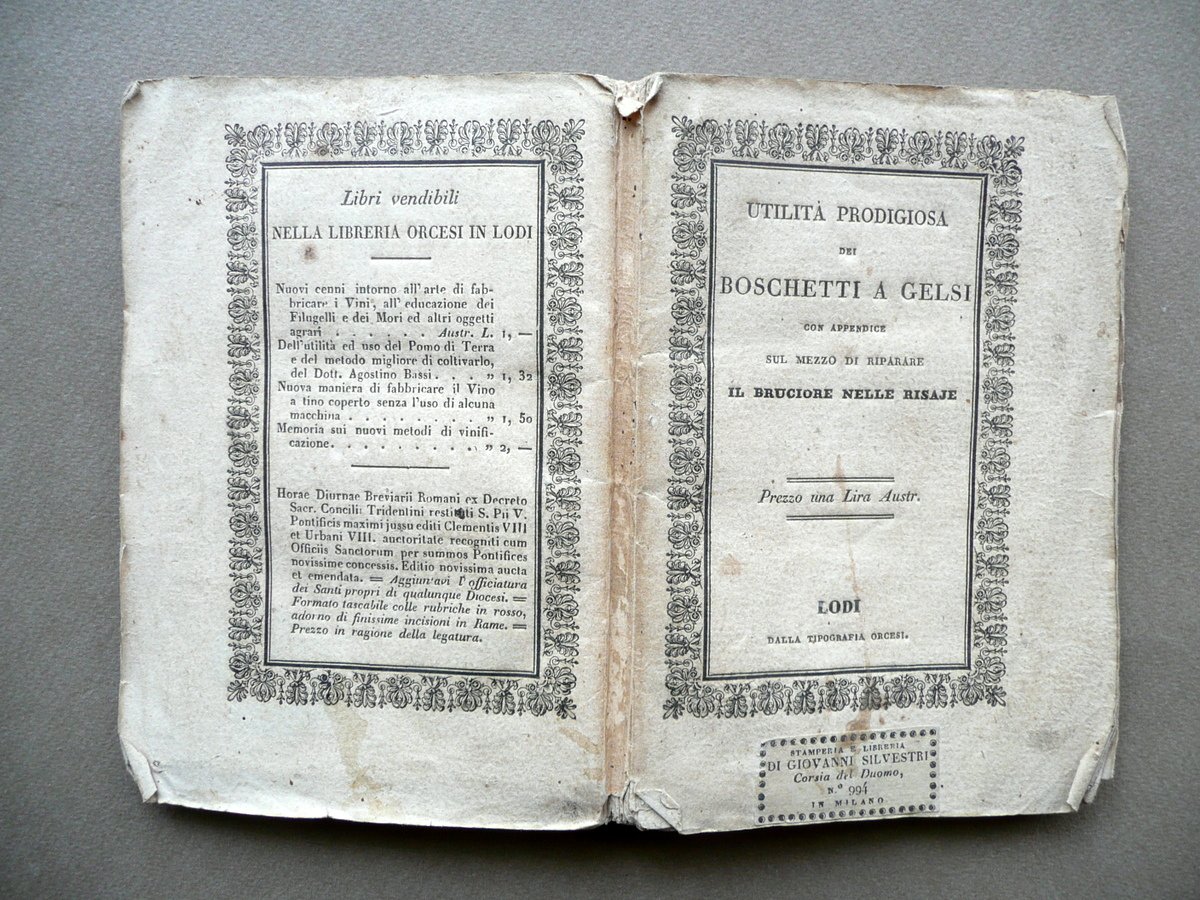 Utilit‡ Prodigiosa dei Boschetti a Gelsi Paolo Beltrami Rivolta Orcesi …