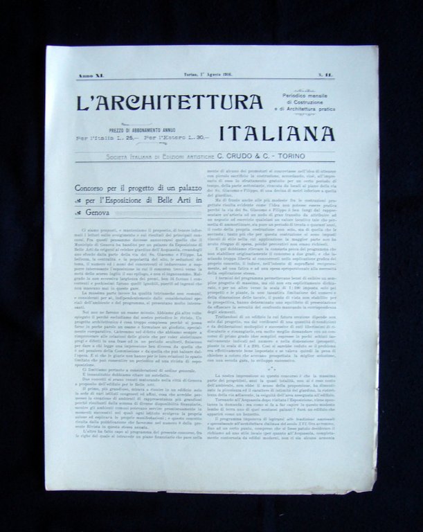 Utveggio Palermo Cinema L'Architettura Italiana Anno XI n11 1 Agosto 1916 Torino