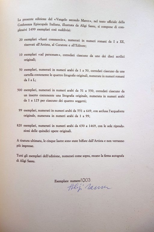 Vangelo Secondo Marco con 15 Tavole di Aligi Sassu Fin. …