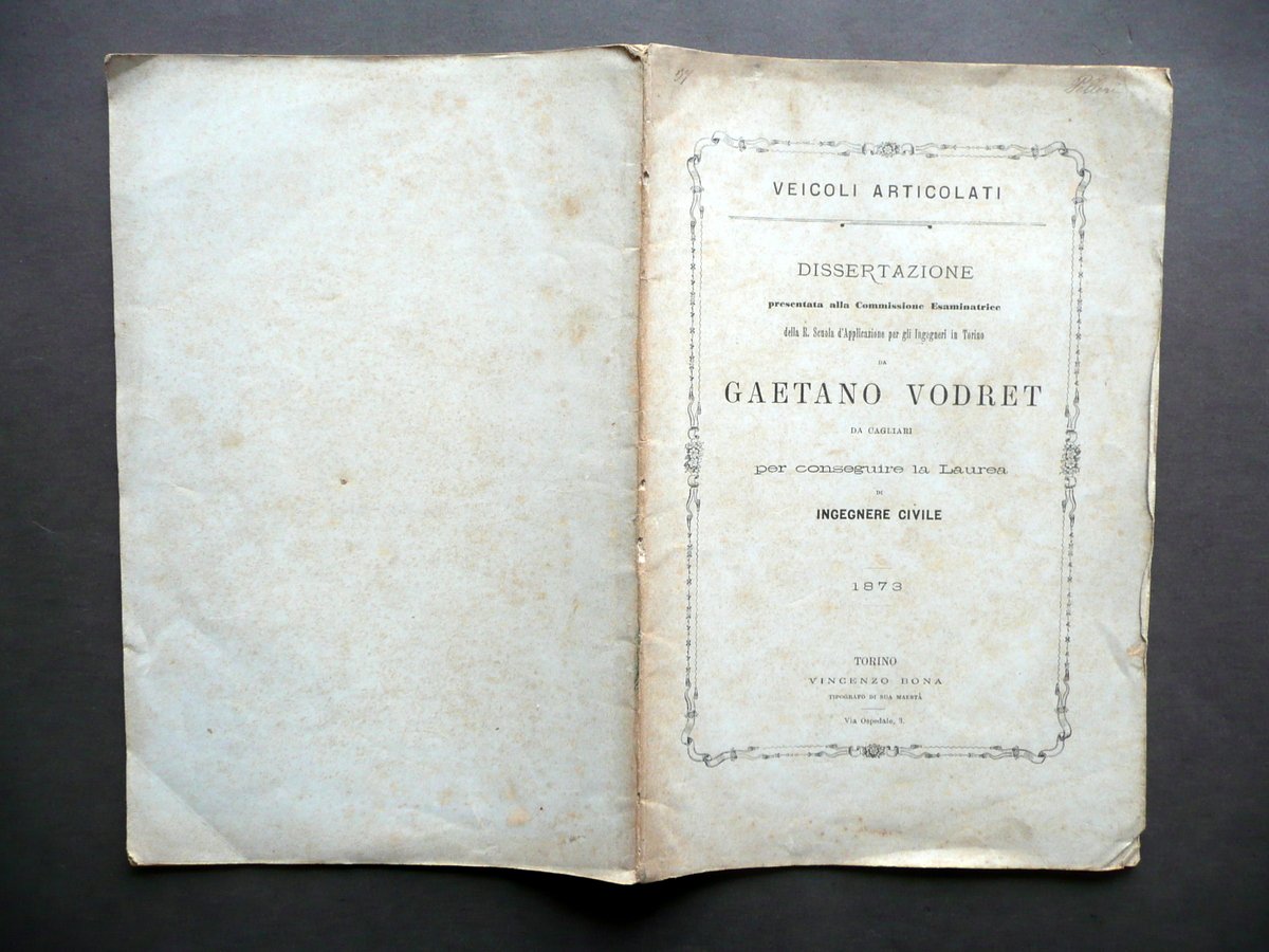 Veicoli Articolati Dissertazione Laurea Ingegneria Civile Gaetano Vodret 1873