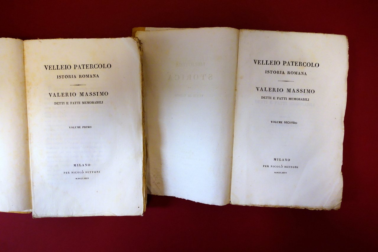 Velleio Patercolo Storia Romana Valerio Massimo Detti Memorabili Bettoni 1826