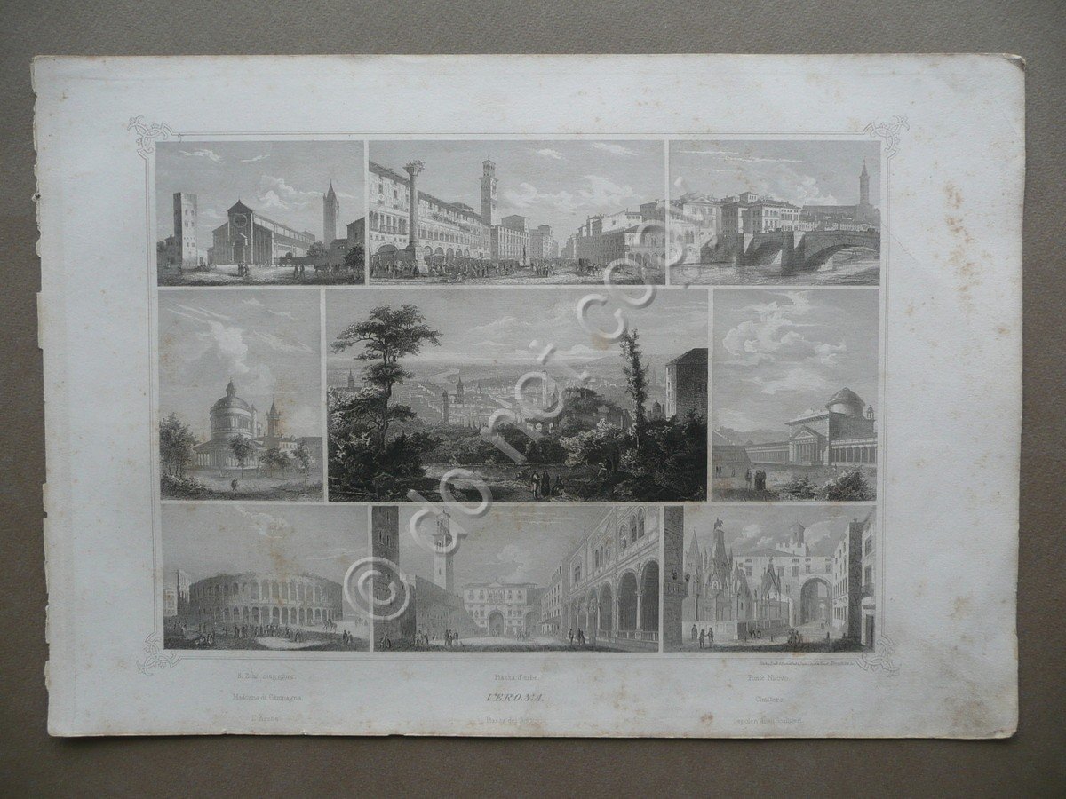 Verona Vedute Multiple Incisioni Reschka Lloyd Austriaco Trieste Met‡ '800