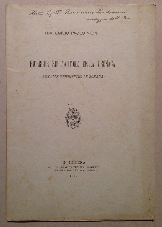 Vicini Ricerche sull'Autore Cronaca Annales Veronenses De Romana Modena 1902