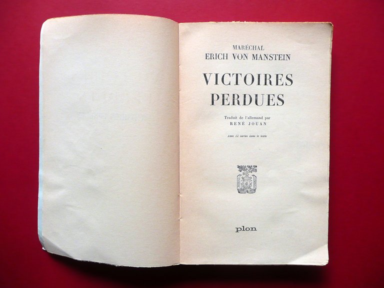 Victoires Perdues Marechal Von Manstein Plon 1962 WW2 Guerra Fronte …