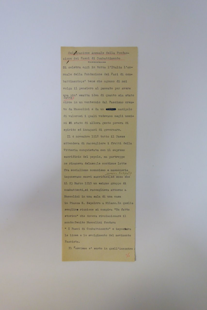 Vigili del Fuoco Dattiloscritto Bozza Celebrazione Fasci da Combattimento