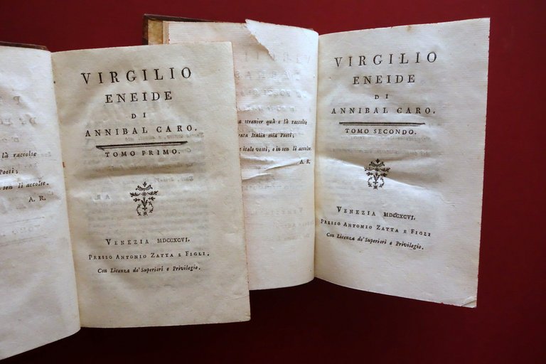 Virgilio Eneide di Annibal Caro Zatta Venezia 1797 2 Volumi Completo