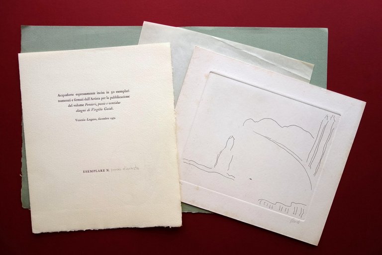 Virgilio Guidi Acquaforte Originale Prova d'Artista 1972 Ex Libris Piero Chiara