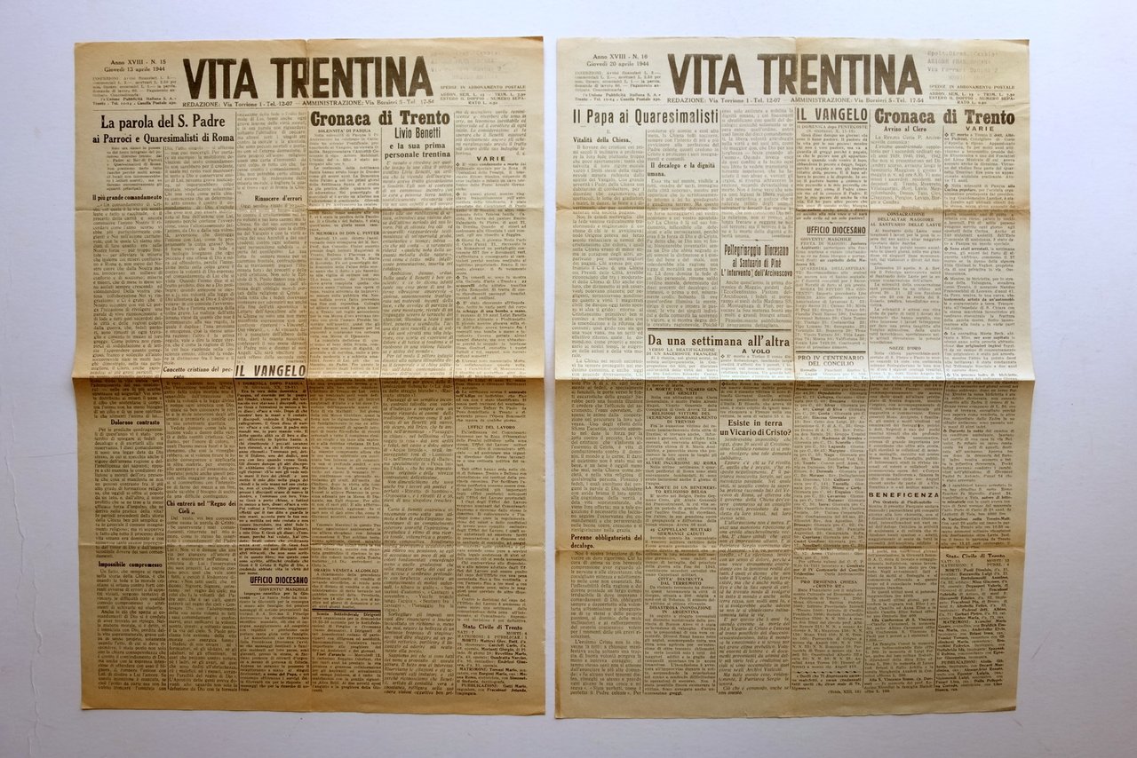 Vita Trentina Anno XVIII 2 Numeri 15 e 16 1944 … | Immagine principale