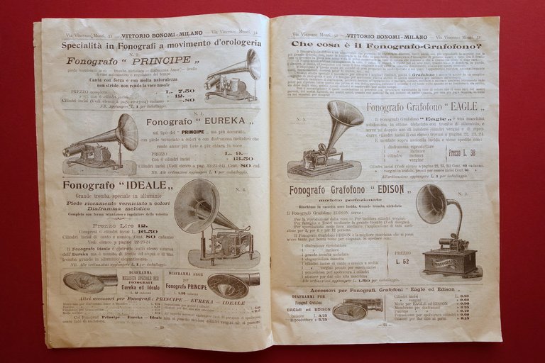 Vittorio Bonomi Milano Catalogo Fonografi Grammofoni Rivoltelle Binocoli 1904 | Immagine Gallery 2