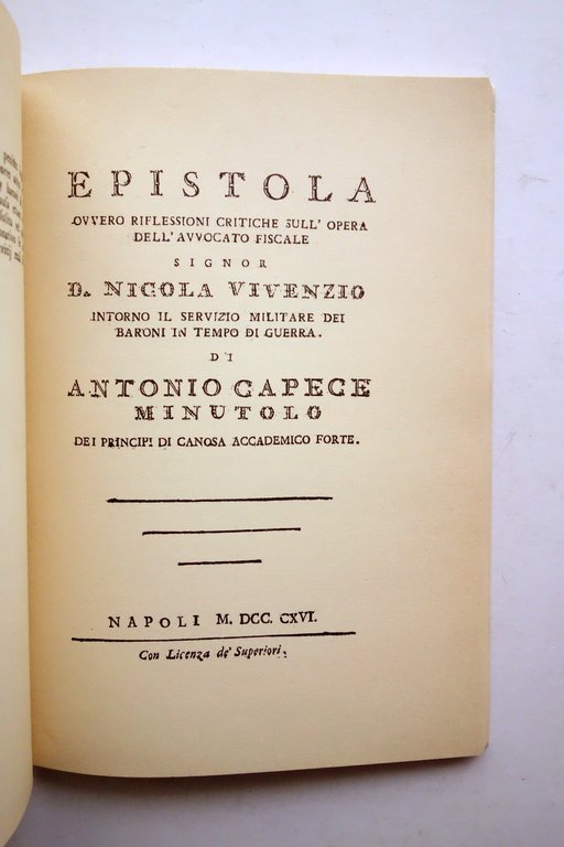 Vivenzio del Servizio Militare dei Baroni Minutolo Riflessioni sul Vivenzio …