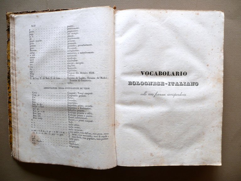 Vocabolario Bolognese Italiano Claudio Ermanno Ferrari Della Volpe Bologna 1835