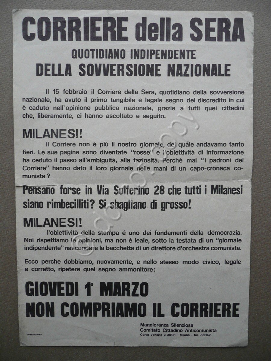 Volantino Corriere della Sera Quotidiano Sovversione Nazionale Sciopero Acquisto | Immagine principale