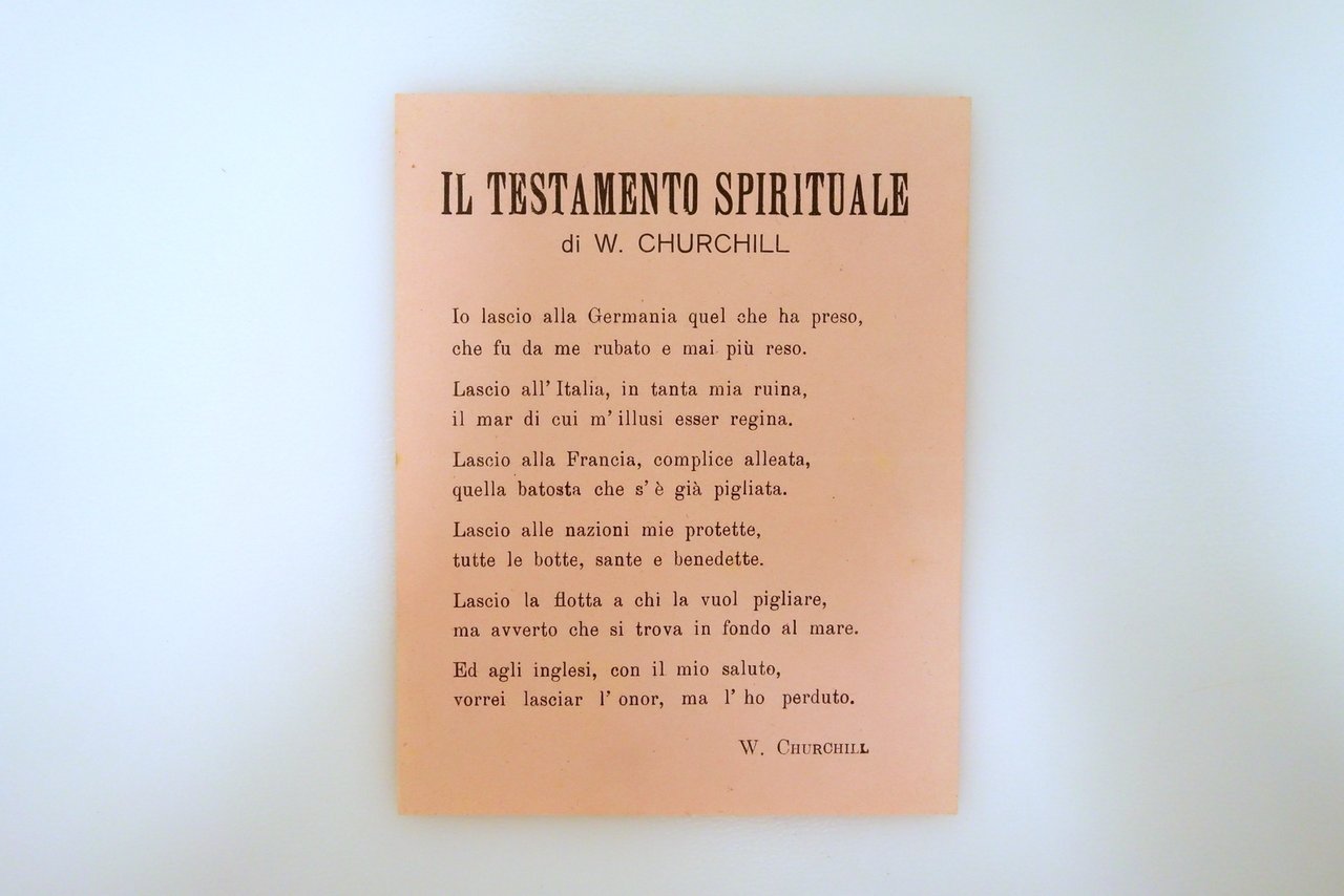 Volantino Il Testamento Spirituale di Winston Churchill RSI WW2 Guerra …