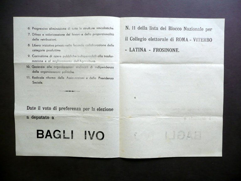 Volantino Politico Blocco Nazionale PLI Uomo Qualunque Programma Bagli Ivo … | Immagine Gallery 2
