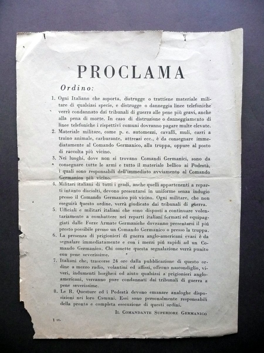 Volantino Proclama Ordini contro Sabotatori Materiale Militare RSI WW2 Guerra
