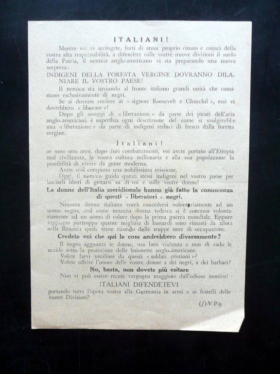 Volantino Propagandistico WW2 RSI Occupazione Truppe di Colore Alleati 1943-44 | Immagine Gallery 1