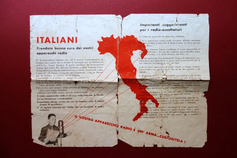 Volantino WW2 Alleati Liberazione Italiani Prendetevi Cura delle Radio Frequenze