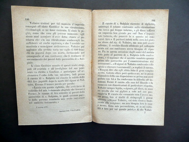 Voltaire?! Ricerche e Conclusioni Esposte al Popolo Padova 1877 Antilluminismo