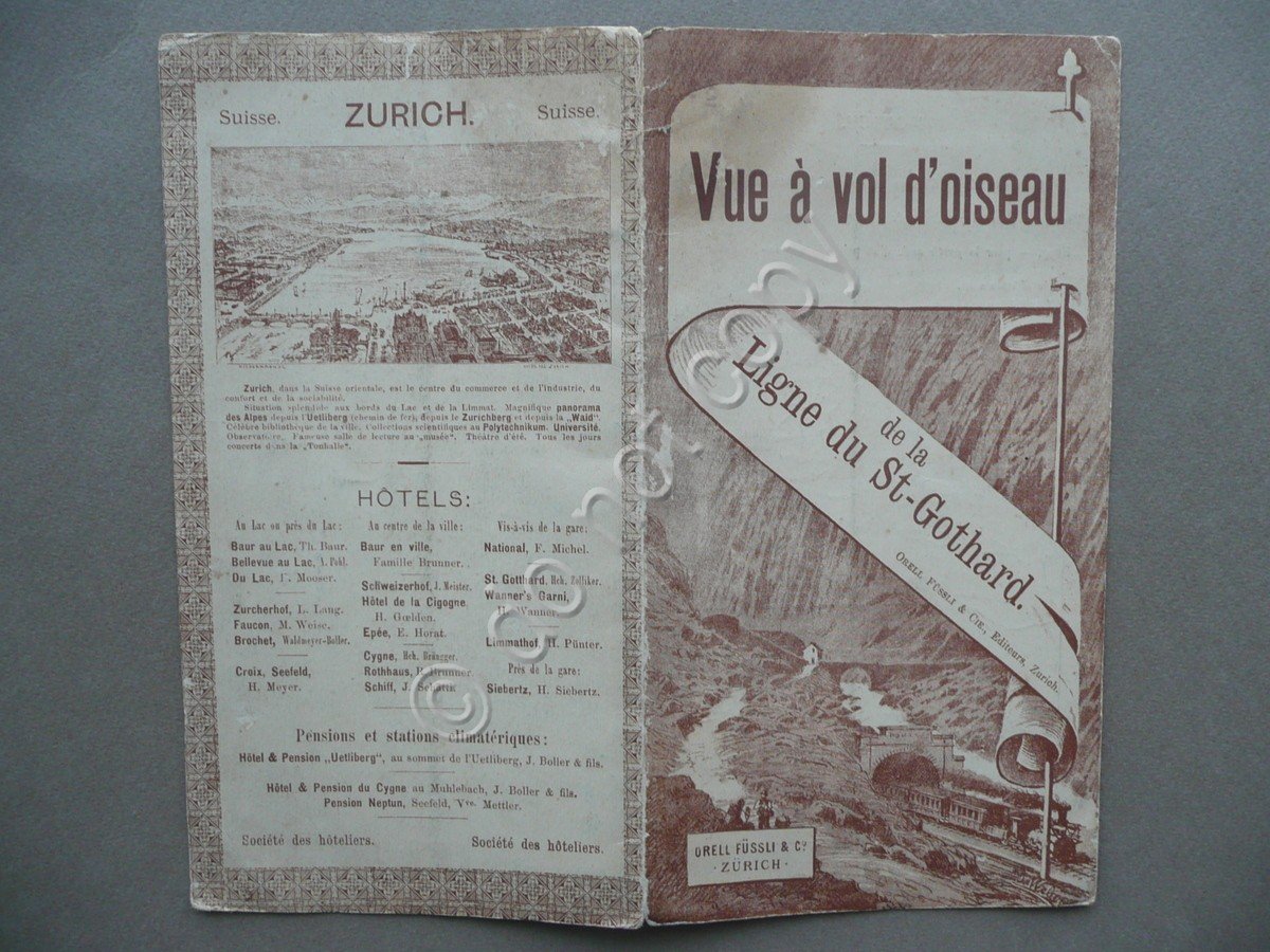 Vue a Vol d'Oiseau Ligne du St.Gothard Fussli Zurich Pieghevole …