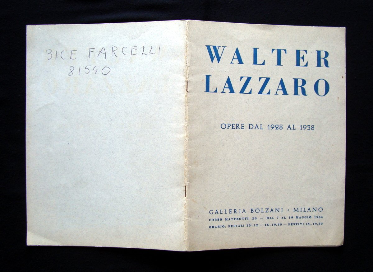 Walter Lazzaro Catalogo 1964 Galleria Bolzani Milano Tip Bella Roma