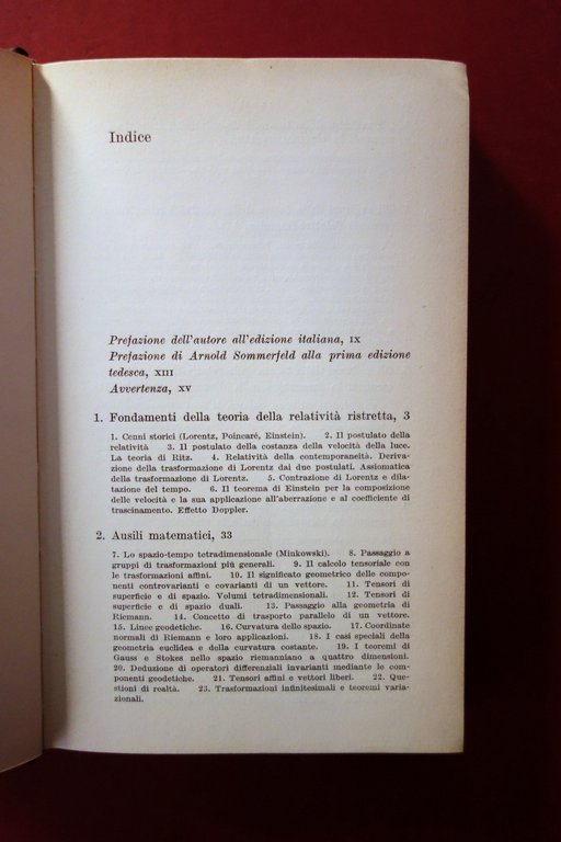 Wolfgang Pauli Teoria della Relatività Boringhieri 1958 Schedino e Fascetta