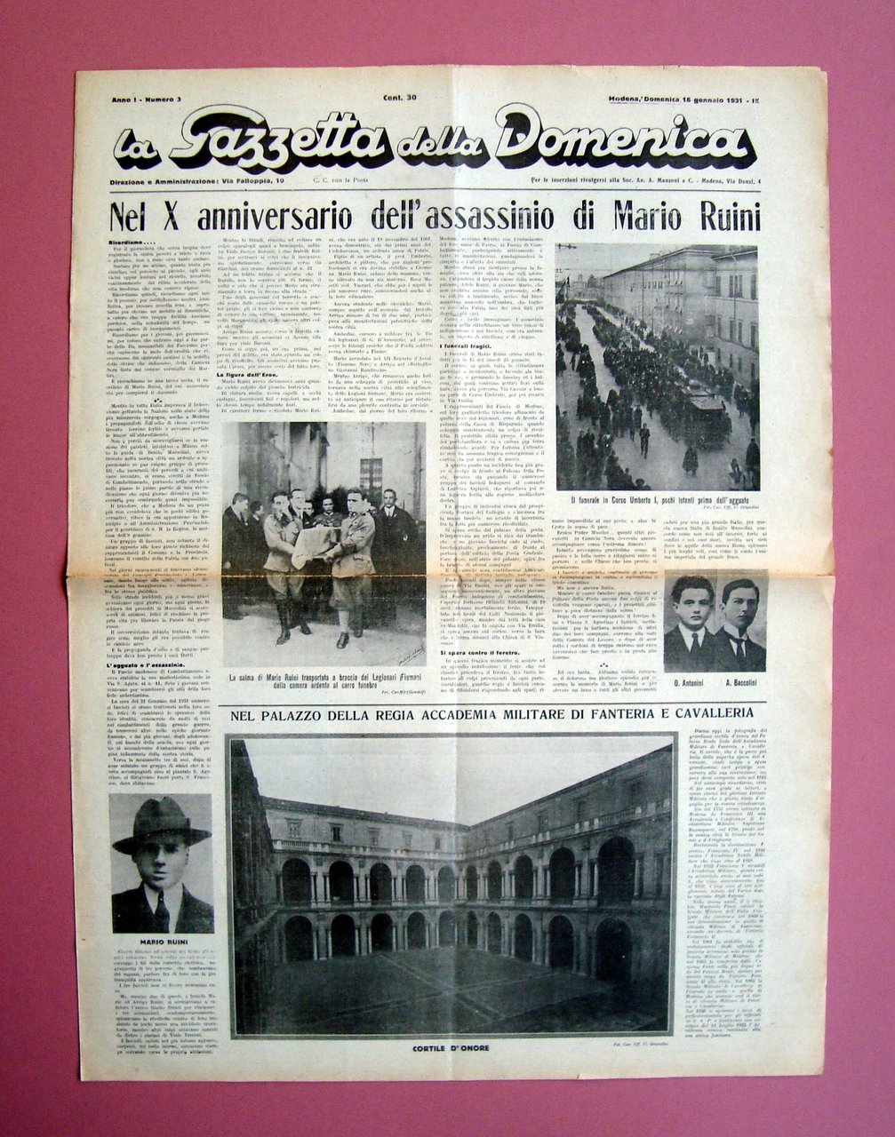 X anniversario assassinio Mario Ruini La Gazzetta della Domenica 1931 …