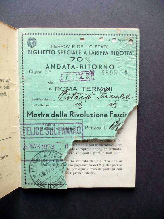 X Annuale Mostra Rivoluzione Fascista Libretto Biglietto Treno Sconti 1932-33