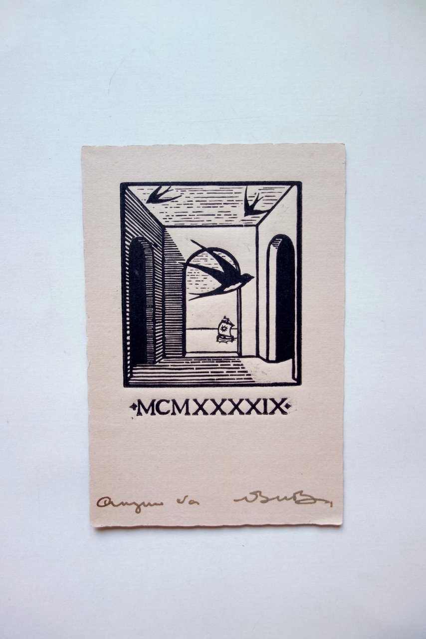 Xilografia Originale per Auguri Benito Boccolari Modena 1949 Autografo(?)