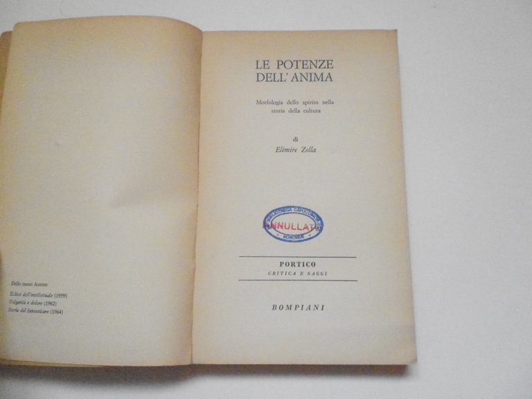 Zolla ElÈmire Le Potenze dell'Anima Valentino Bompiani 1968 prima edizione | Immagine Gallery 2