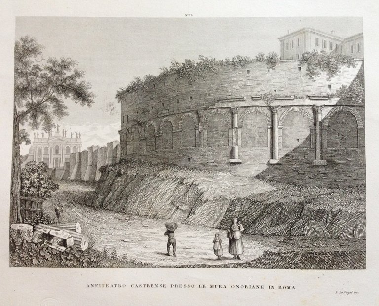 Zuccagni Orlandini Acquaforte Originale 1840 Atlante Anfiteatro Mura Onoriane