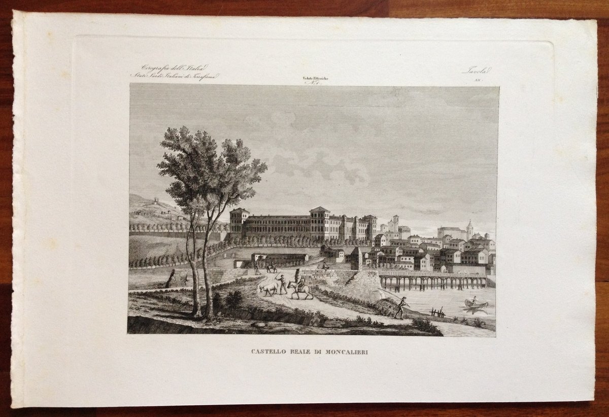 Zuccagni Orlandini Acquaforte Originale 1840 Atlante Castello Reale Moncalieri