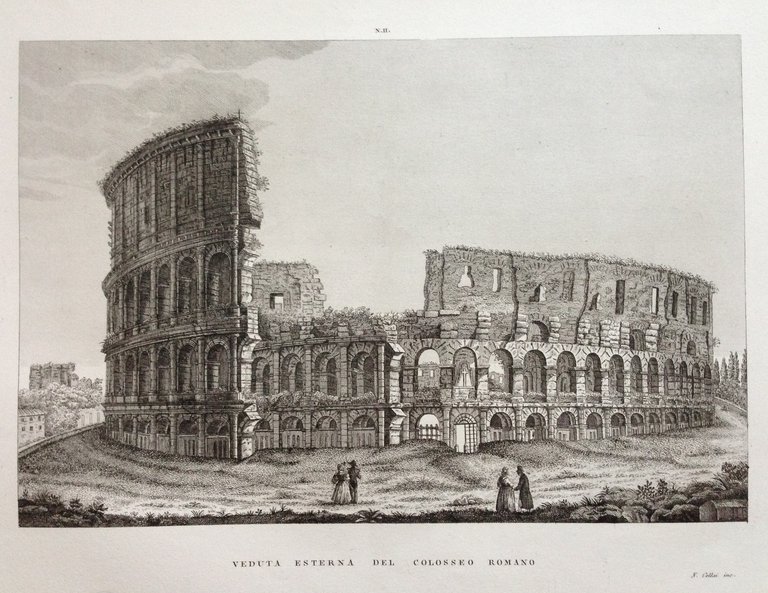 Zuccagni Orlandini Acquaforte Originale 1840 Atlante Colosseo Romano Roma