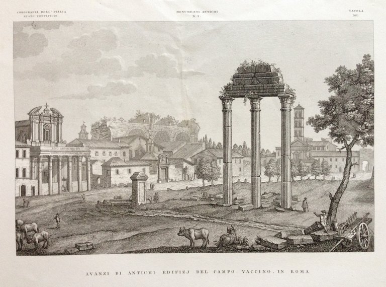 Zuccagni Orlandini Acquaforte Originale 1840 Atlante Edifici Campo Vaccino Roma