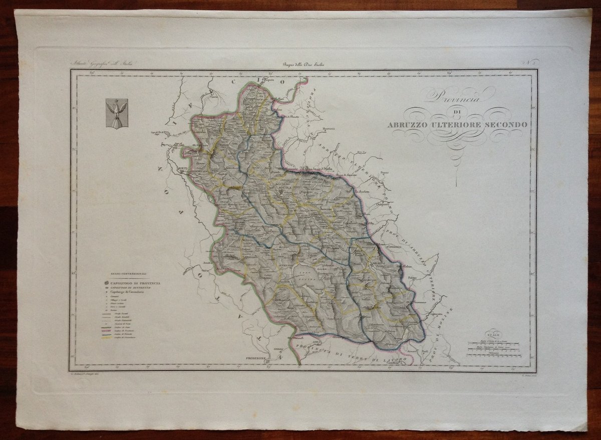 Zuccagni Orlandini Acquaforte Originale 1840 Atlante Geografico Abruzzo
