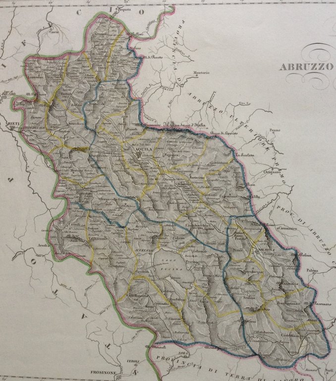Zuccagni Orlandini Acquaforte Originale 1840 Atlante Geografico Abruzzo