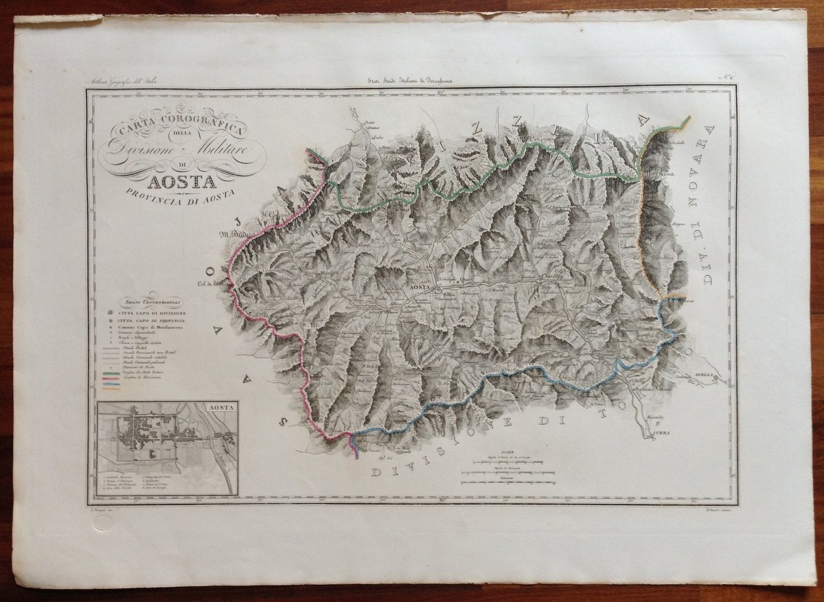 Zuccagni Orlandini Acquaforte Originale 1840 Atlante Geografico Aosta