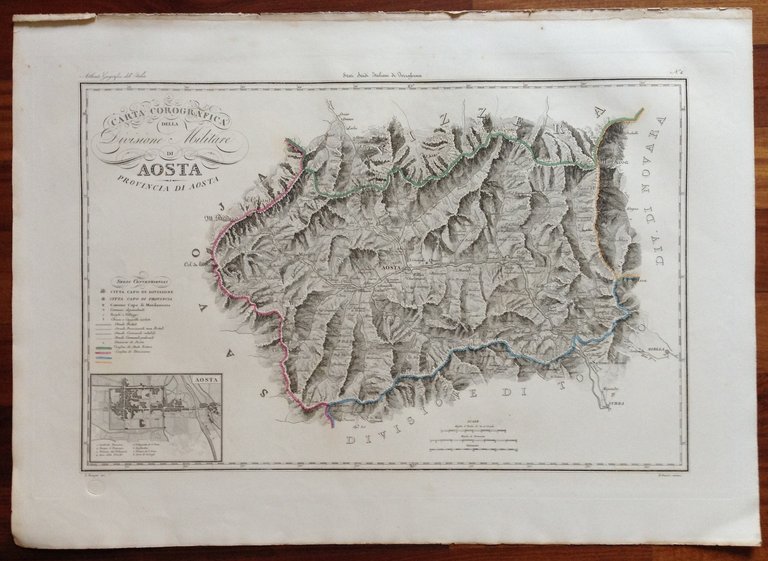 Zuccagni Orlandini Acquaforte Originale 1840 Atlante Geografico Aosta
