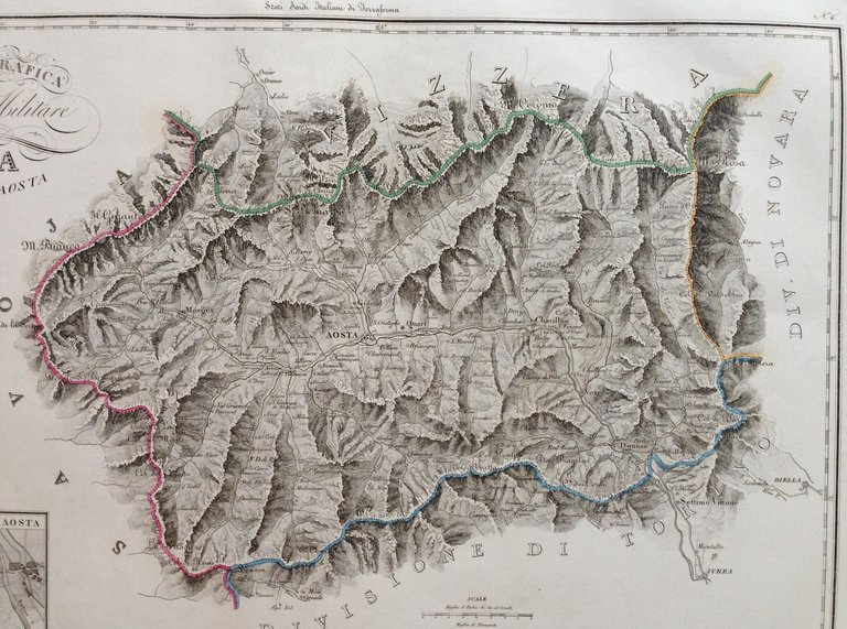 Zuccagni Orlandini Acquaforte Originale 1840 Atlante Geografico Aosta