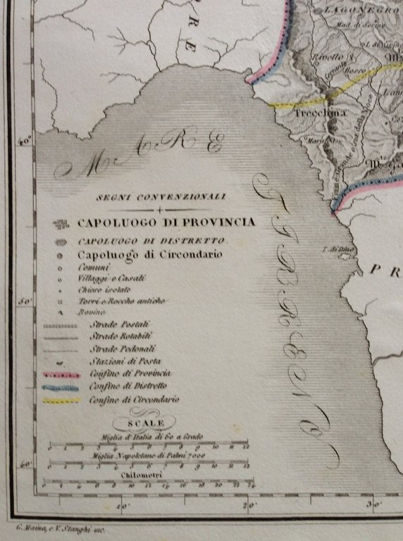 Zuccagni Orlandini Acquaforte Originale 1840 Atlante Geografico Basilicata